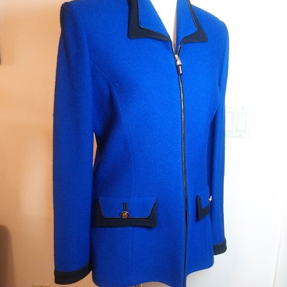 ST JOHN COLLECTION FOR MARIA GRAY BEAUTIFUL COBALT BLUE w/ BLK SZ 8 KNIT JACKET - Picture 3 of 16